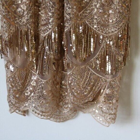 Gold Lulu's Dress XS Go Go Vintage NWOT V Neck Long Sleeve - Picture 10 of 11